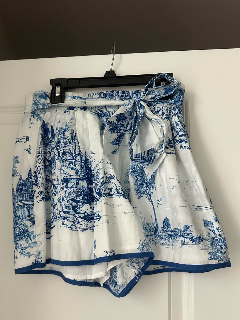 Blue and White Toile Tie-Waist Skort